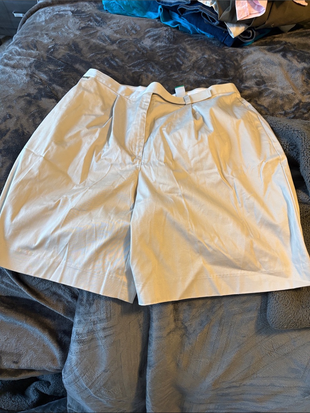 High-Waist Pleated Bermuda Shorts — Cream